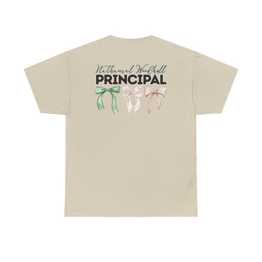 Woodhull Principal and Bows- Unisex Heavy Cotton Tee with Bow Design