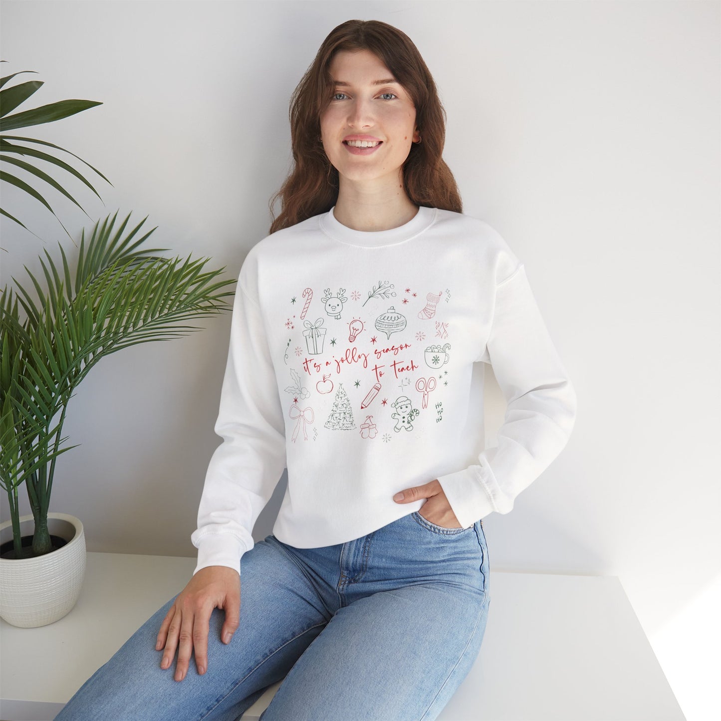 Christmas Doodle Design "It's a jolly season to teach" Crewneck