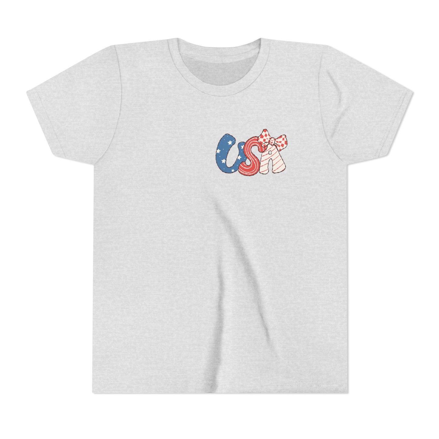 Patriotic Youth Tee for Girls, USA - Kids Short Sleeve Shirt, Holiday Mini