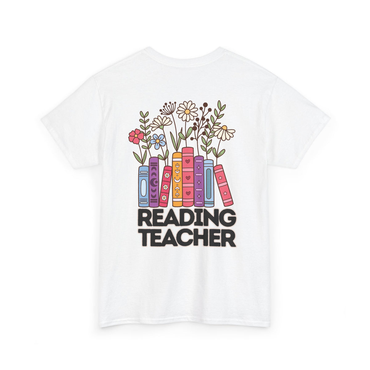 Moriches Reading Teacher with Books- Unisex Heavy Cotton Tee with Bow Design
