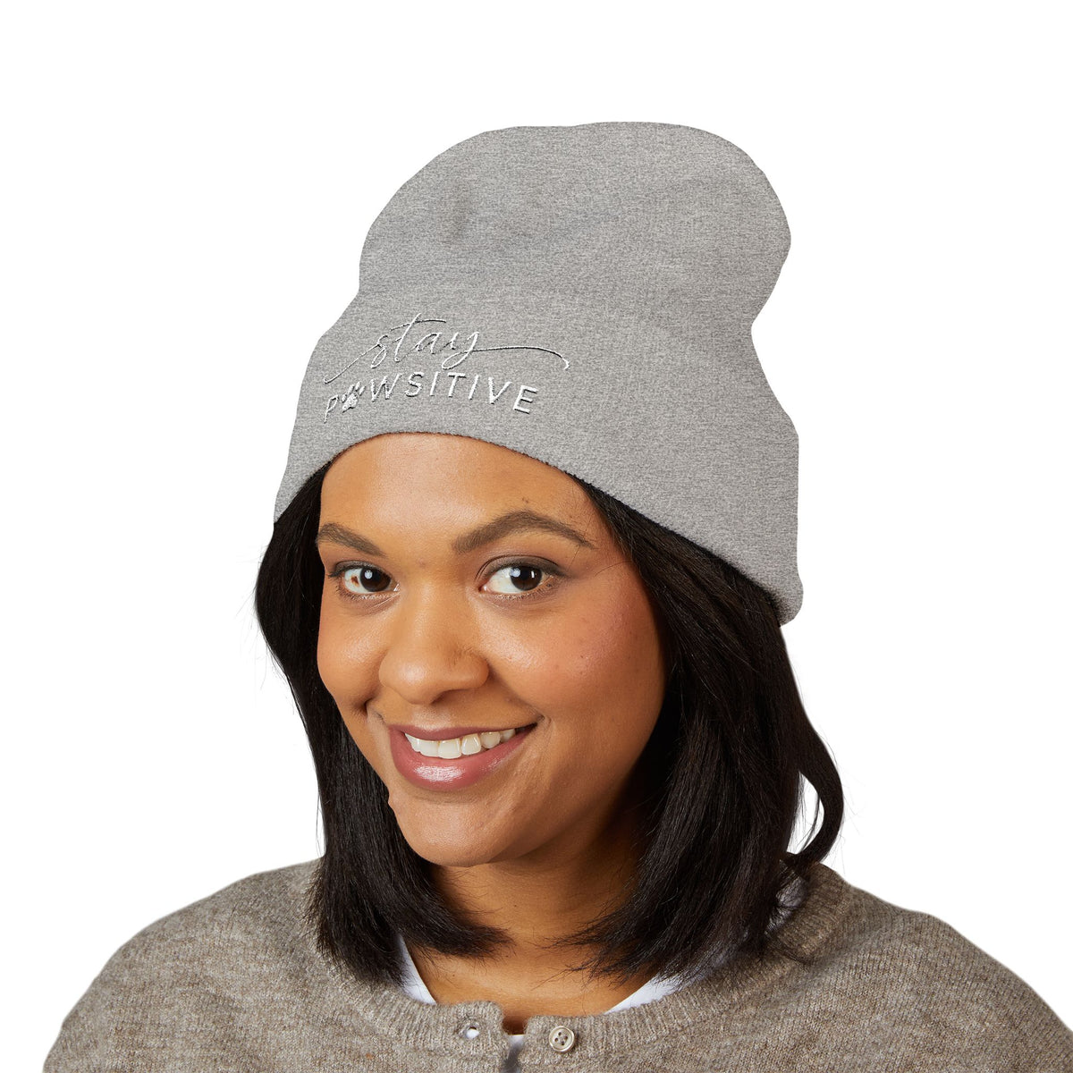 Hound and Home- "Stay Pawsitive" Embroidered Beanie