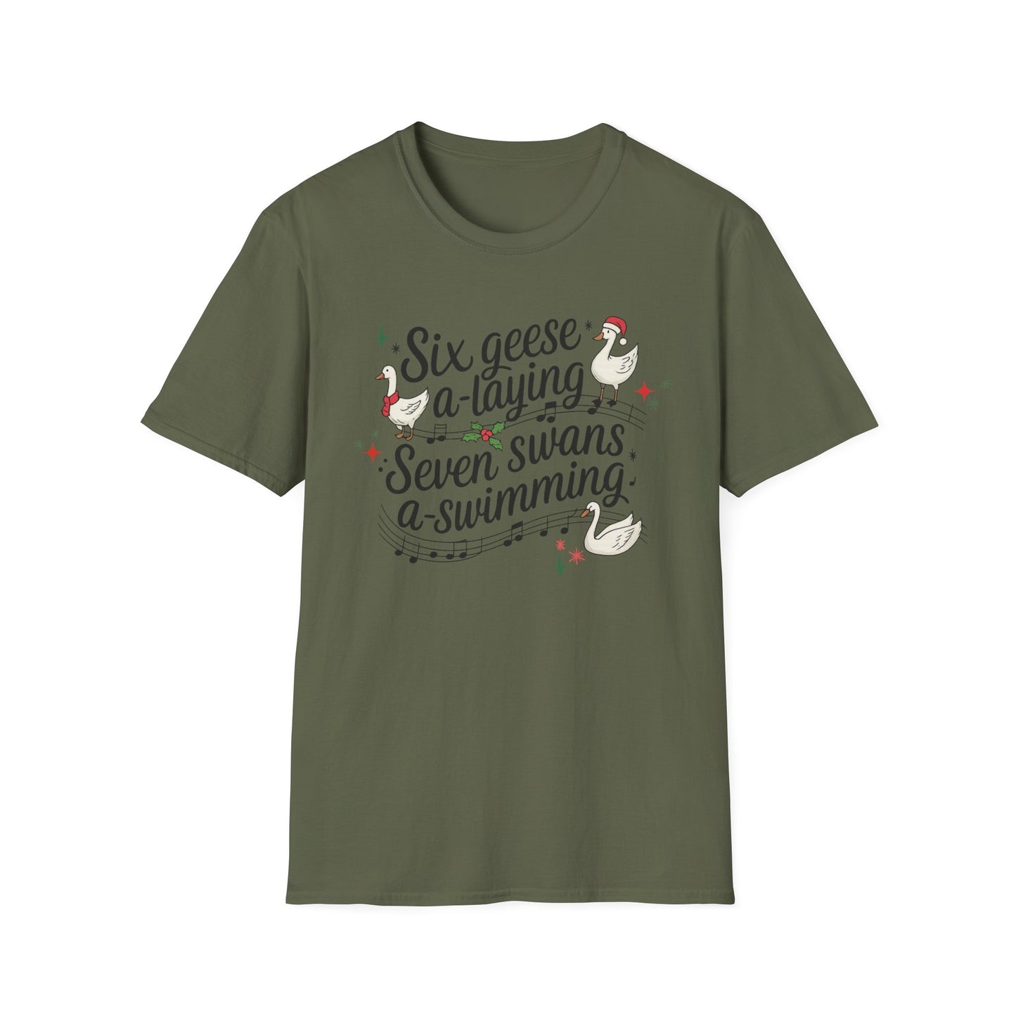 "Six geese a-laying, Seven swans a-swimming” Christmas Carol Tee