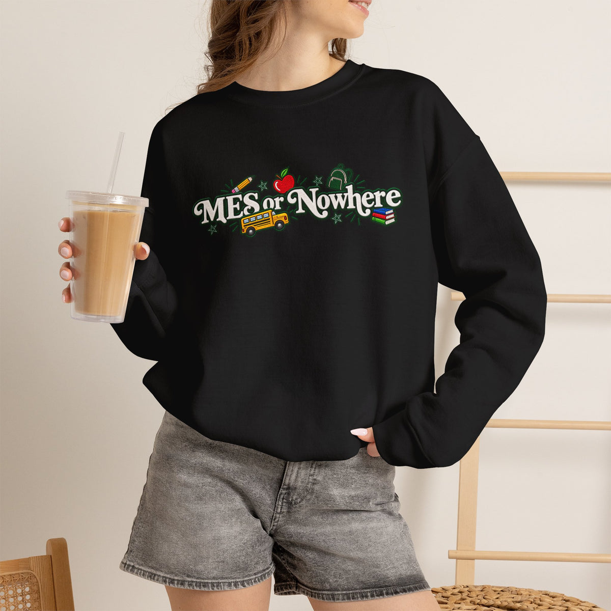 "MES or Nowhere w/ School Things" - Moriches Crewneck Sweatshirt