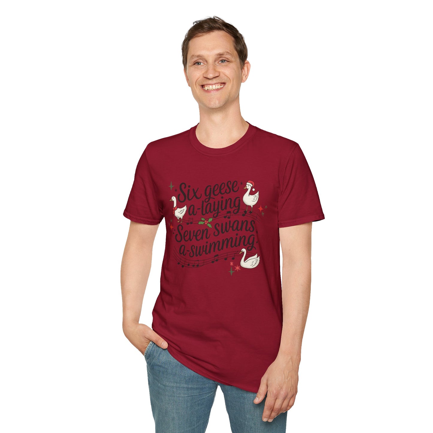 "Six geese a-laying, Seven swans a-swimming” Christmas Carol Tee