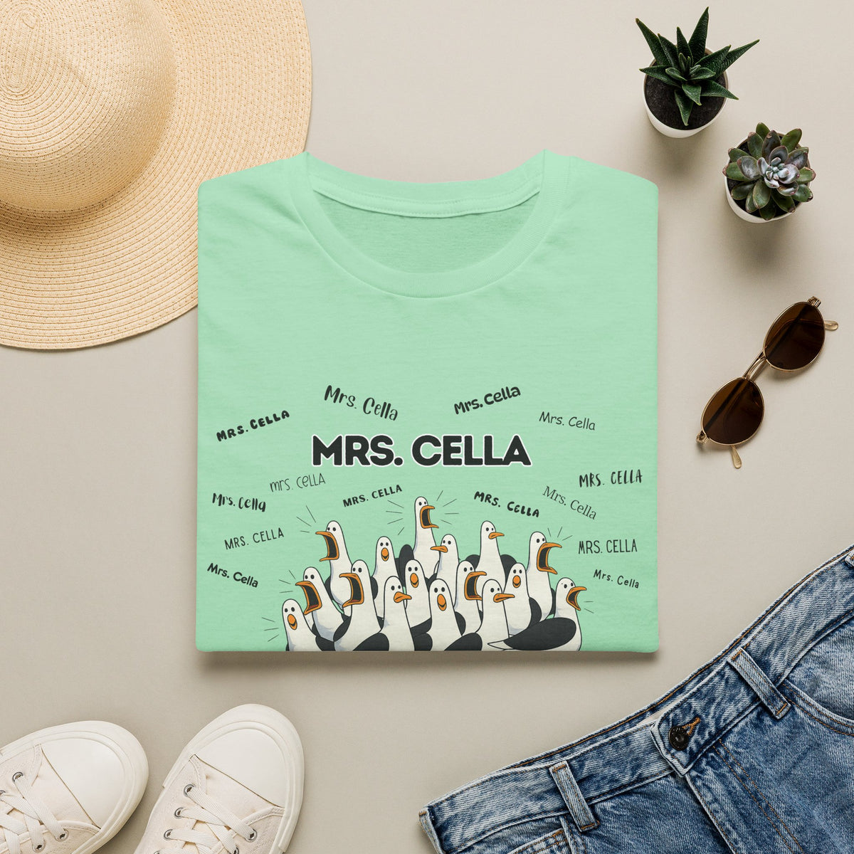 Mrs. Cella- Seagull Crew Graphic T-Shirt — Personalized