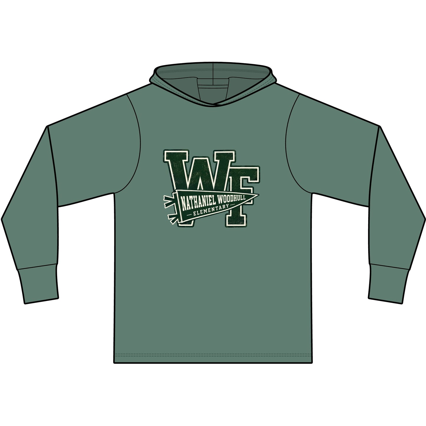 Woodhull Pennant Logo — Garment-Dyed Pullover Hooded Tee