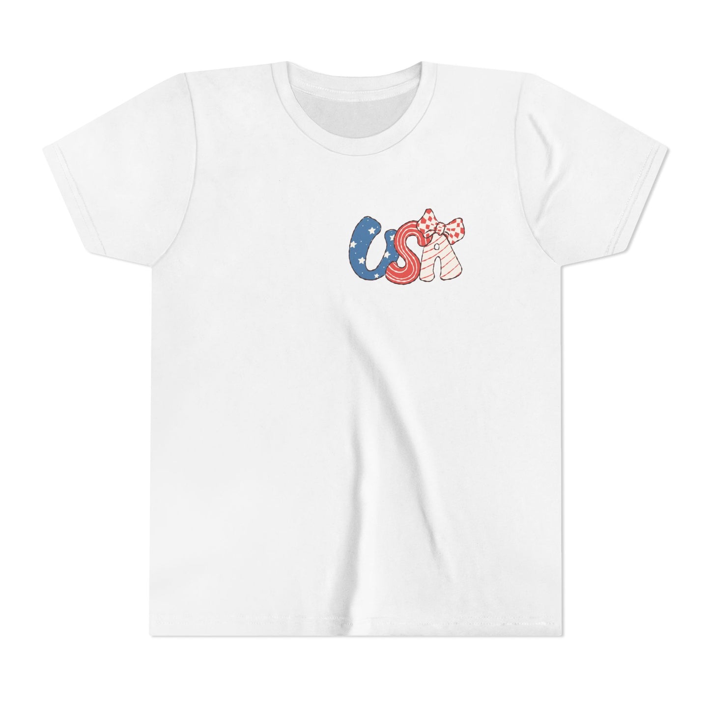 Patriotic Youth Tee for Girls, USA - Kids Short Sleeve Shirt, Holiday Mini