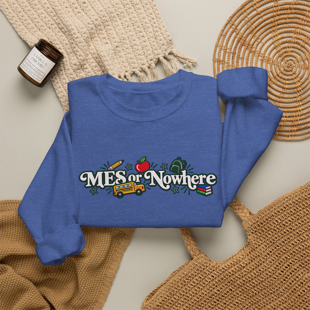 "MES or Nowhere w/ School Things" - Moriches Crewneck Sweatshirt