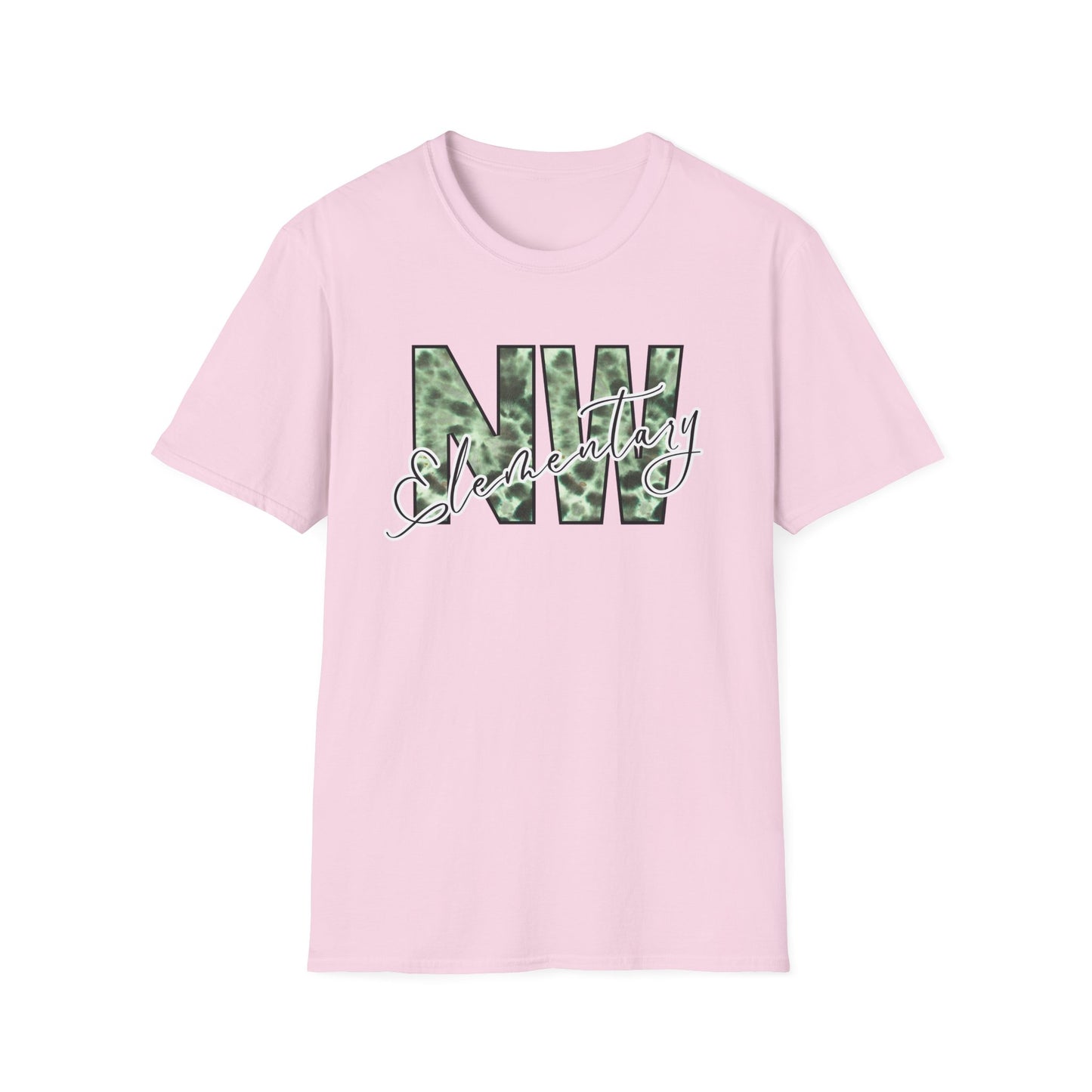 Tie Dye Woodhull Stylish Unisex Softstyle T-Shirt with Woodhull Elementary Design