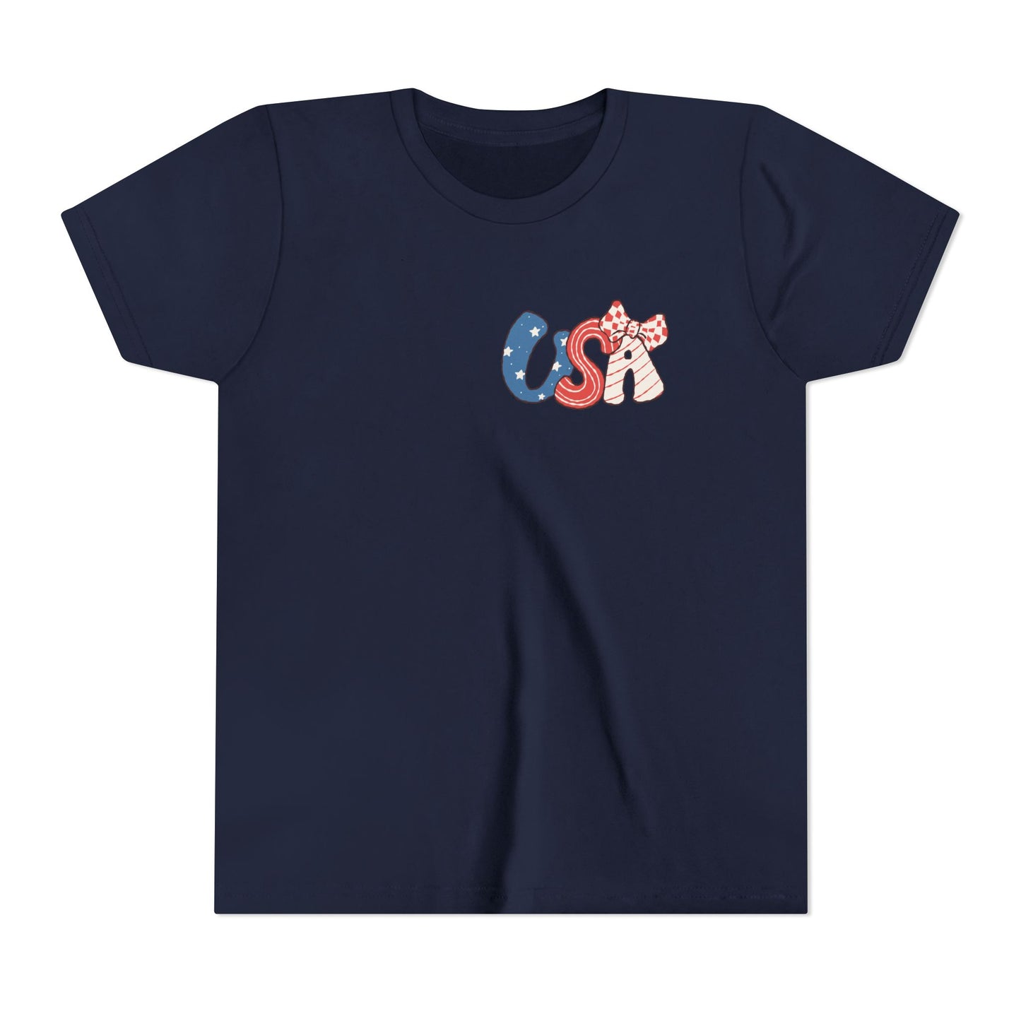 Patriotic Youth Tee for Girls, USA - Kids Short Sleeve Shirt, Holiday Mini