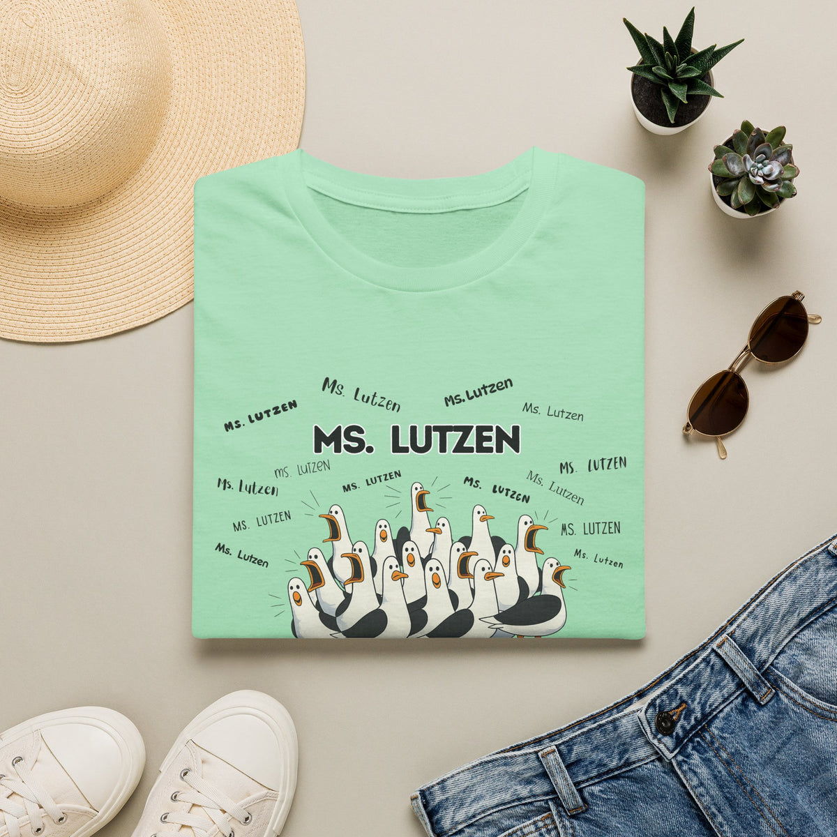 Ms. Lutzen- Seagull Crew Graphic T-Shirt — Personalized