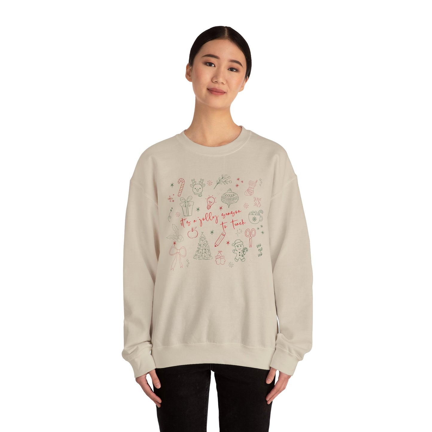 Christmas Doodle Design "It's a jolly season to teach" Crewneck