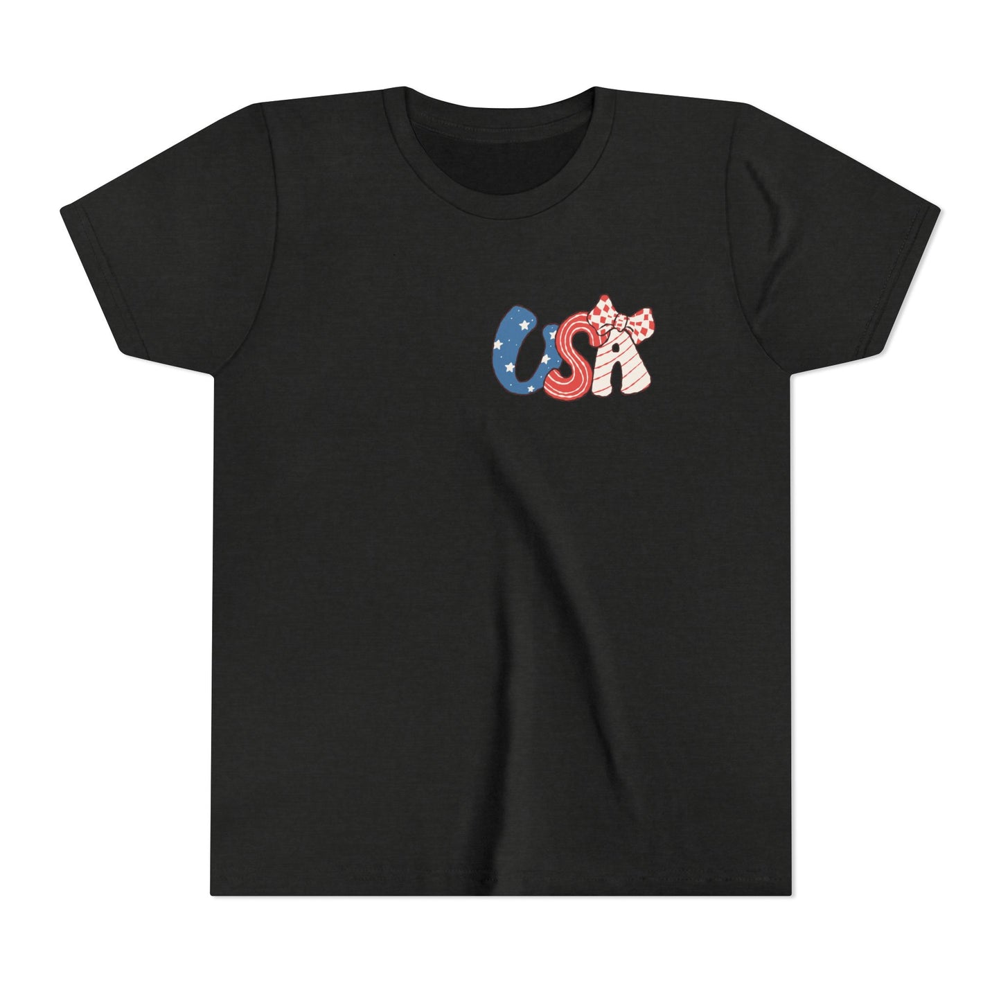 Patriotic Youth Tee for Girls, USA - Kids Short Sleeve Shirt, Holiday Mini