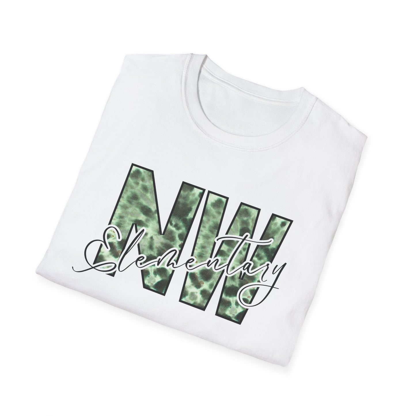 Tie Dye Woodhull Stylish Unisex Softstyle T-Shirt with Woodhull Elementary Design