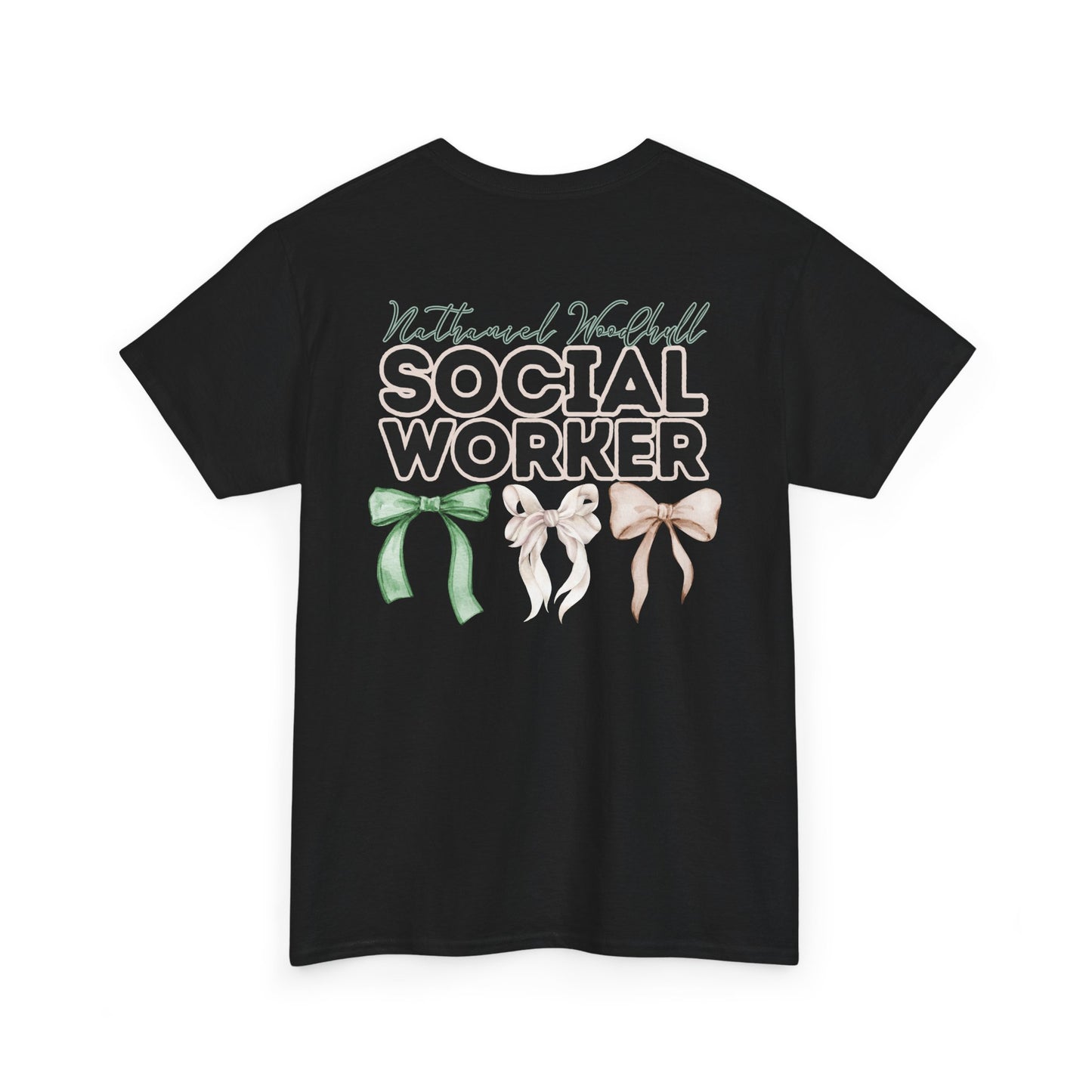 Woodhull Social Worker and Bows- Unisex Heavy Cotton Tee with Bow Design