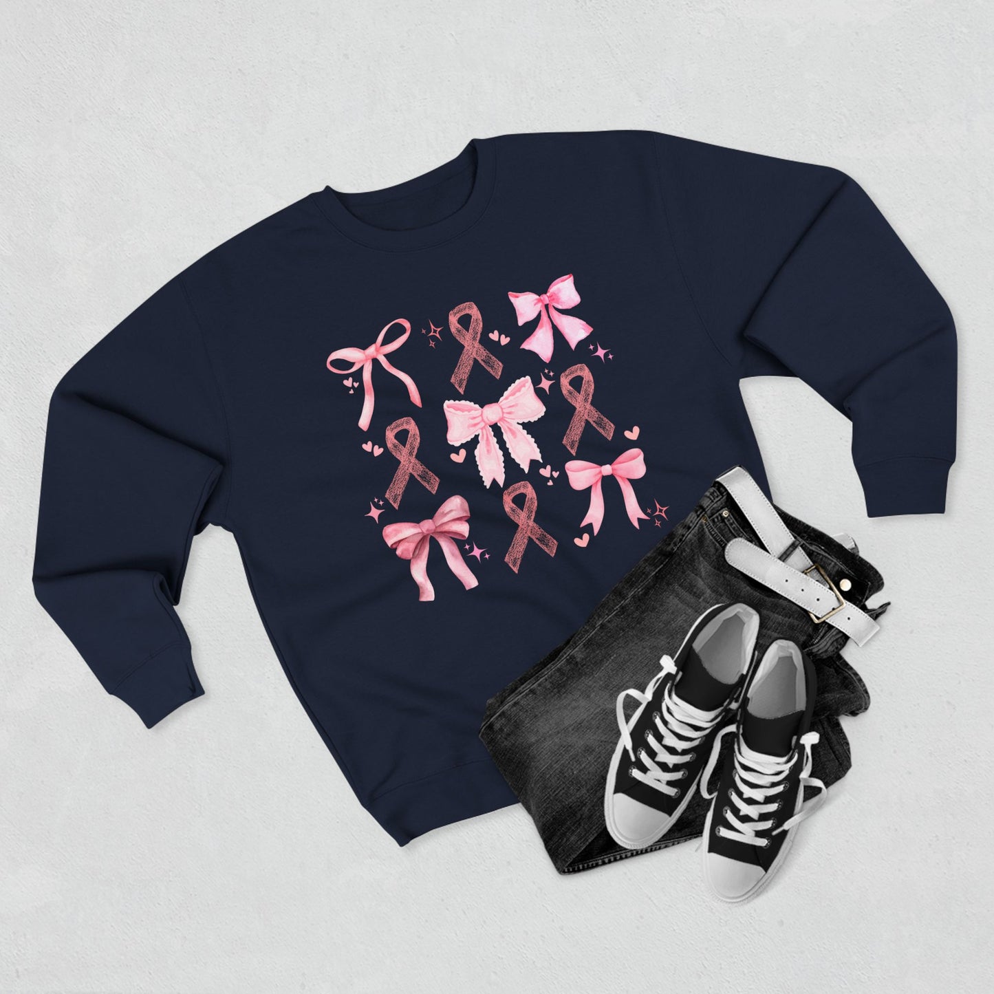 Breast Cancer Ribbon and Bows- Awareness Unisex Crewneck Sweatshirt
