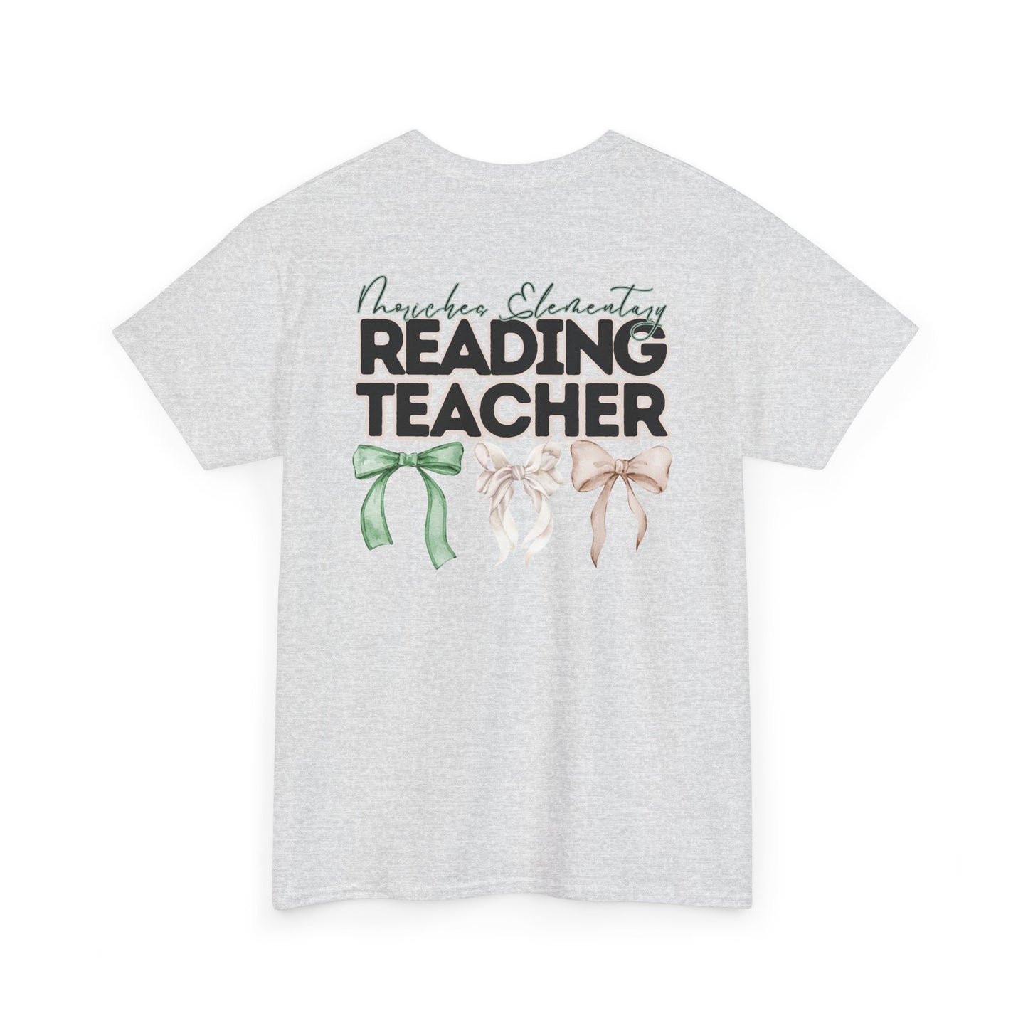 Moriches Reading Teacher and Bows- Unisex Heavy Cotton Tee with Bow Design