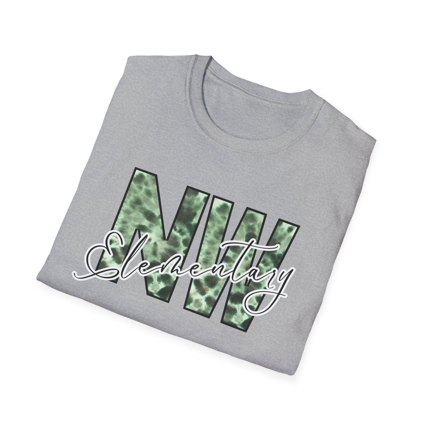 Tie Dye Woodhull Stylish Unisex Softstyle T-Shirt with Woodhull Elementary Design