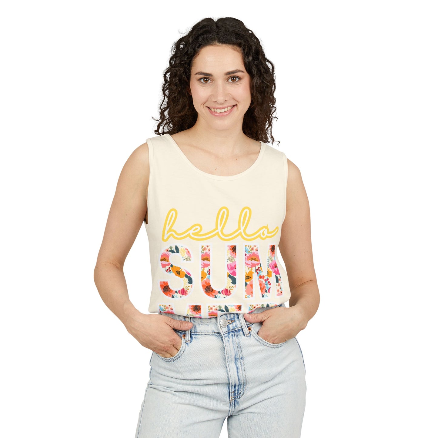 Hello Summer Tank Top | Unisex Floral Graphic Tee, Beachwear, Casual Wear, Birthday Gift, Vacation Essential
