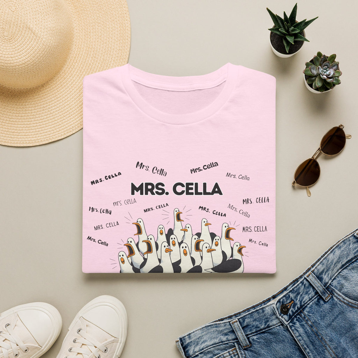 Mrs. Cella- Seagull Crew Graphic T-Shirt — Personalized