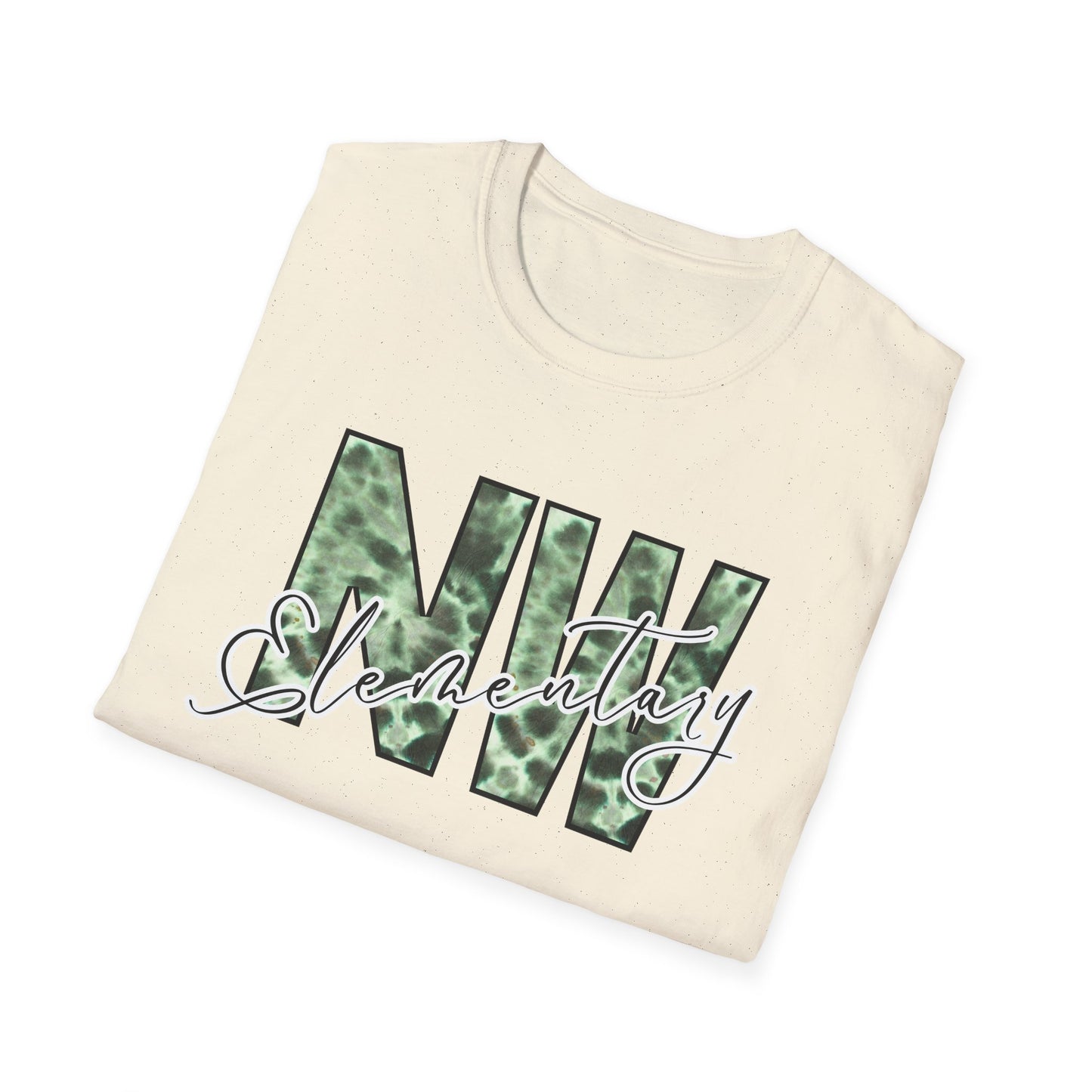 Tie Dye Woodhull Stylish Unisex Softstyle T-Shirt with Woodhull Elementary Design