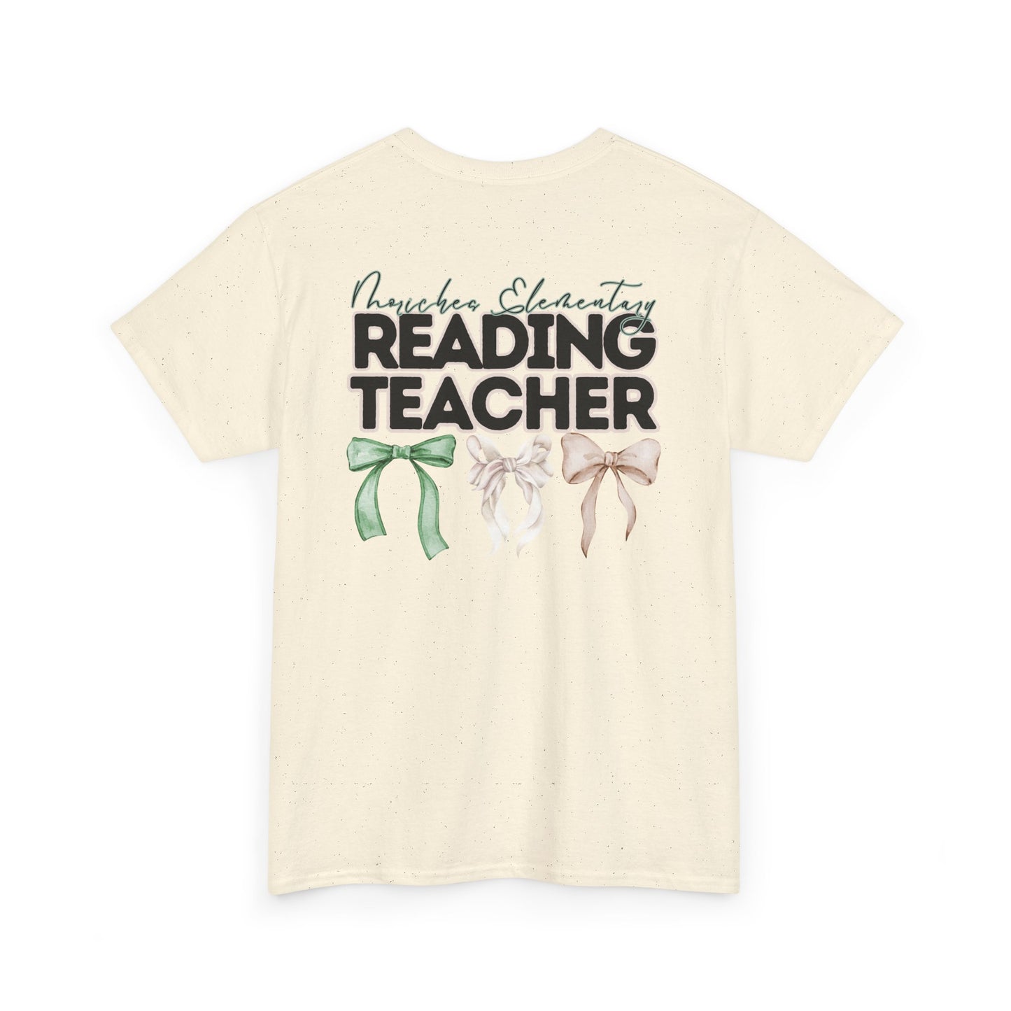 Moriches Reading Teacher and Bows- Unisex Heavy Cotton Tee with Bow Design