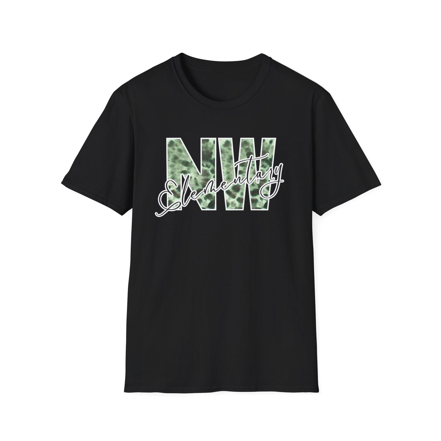 Tie Dye Woodhull Stylish Unisex Softstyle T-Shirt with Woodhull Elementary Design