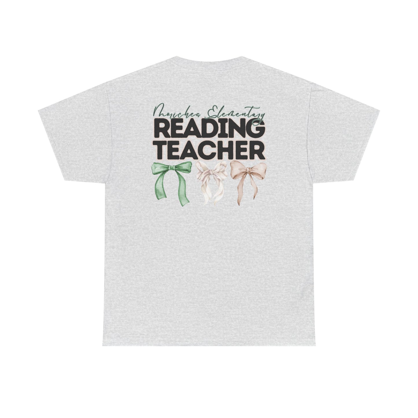 Moriches Reading Teacher and Bows- Unisex Heavy Cotton Tee with Bow Design
