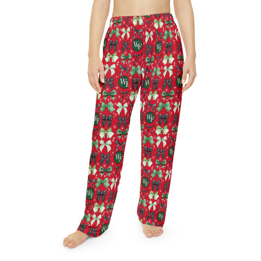 Floyd Strong Cozy Women's Pajama Pants with Green Bow Pattern- Christmas
