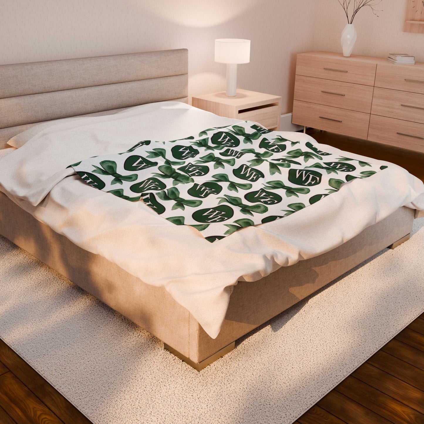 Floyd Strong- Logo and Bows Velveteen Plush Blanket with Green Bows - Cozy Gift for Home Decor and Celebrations