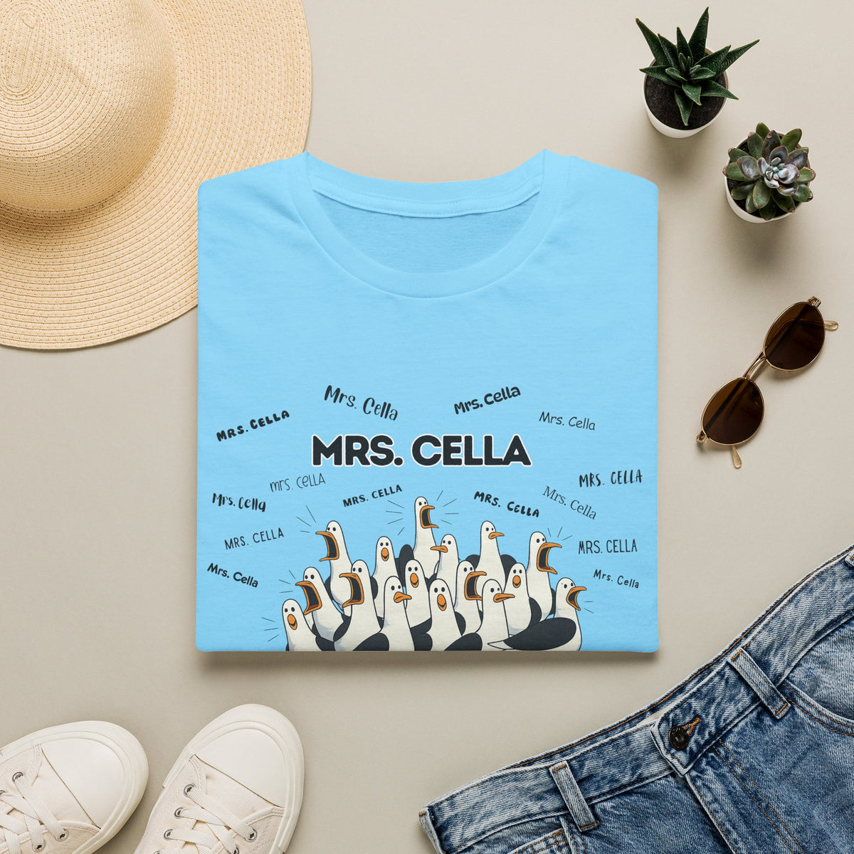 Mrs. Cella- Seagull Crew Graphic T-Shirt — Personalized