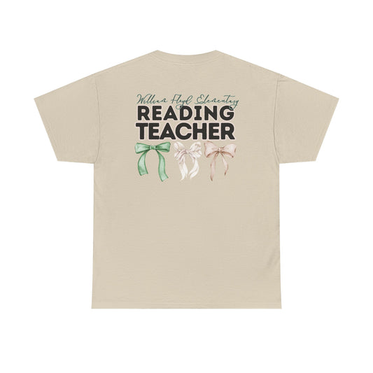 WFE Reading Teacher and Bows- Unisex Heavy Cotton Tee with Bow Design