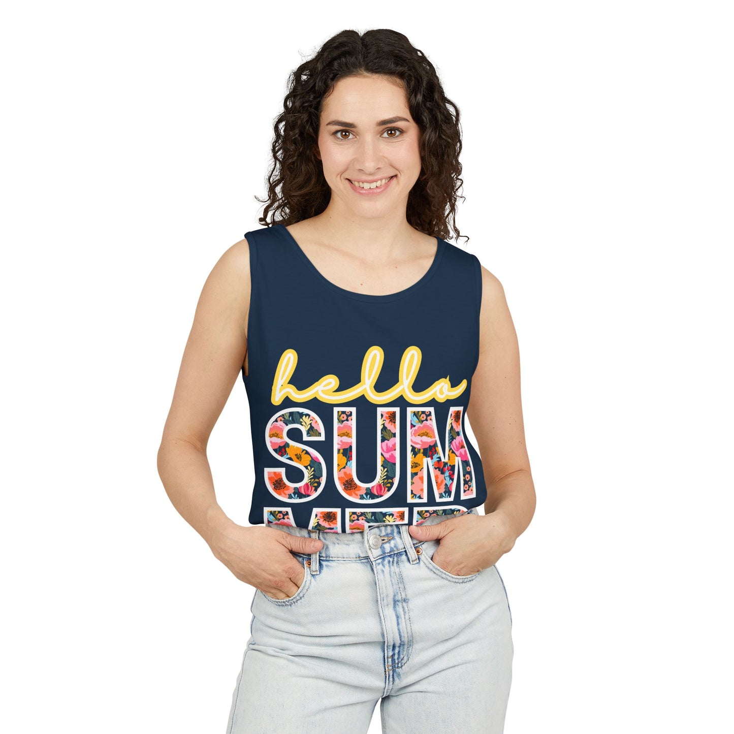 Hello Summer Tank Top | Unisex Floral Graphic Tee, Beachwear, Casual Wear, Birthday Gift, Vacation Essential