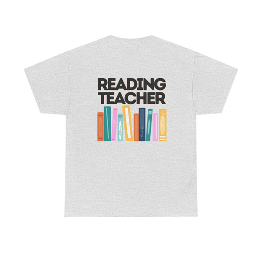Moriches Reading Teacher with Books 2- Unisex Heavy Cotton Tee