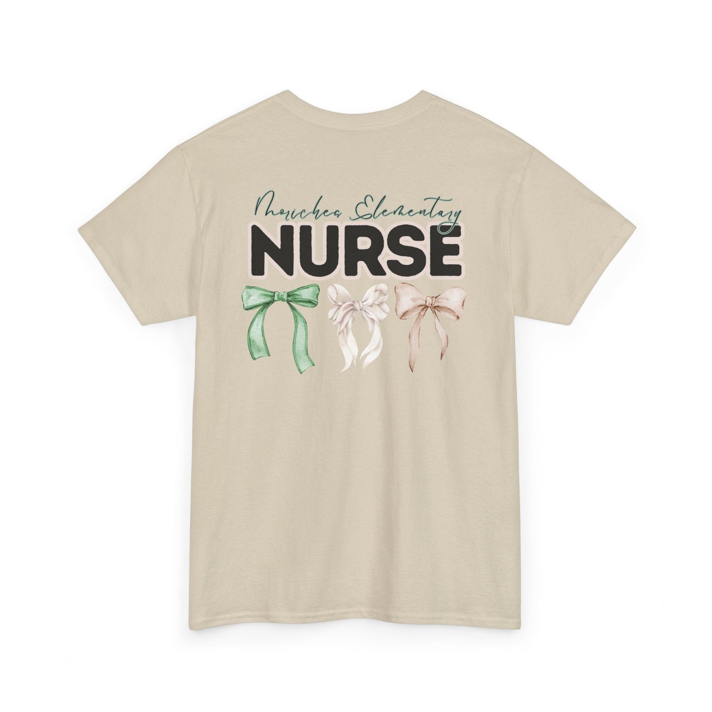 Moriches Nurse and Bows- Unisex Heavy Cotton Tee with Bow Design