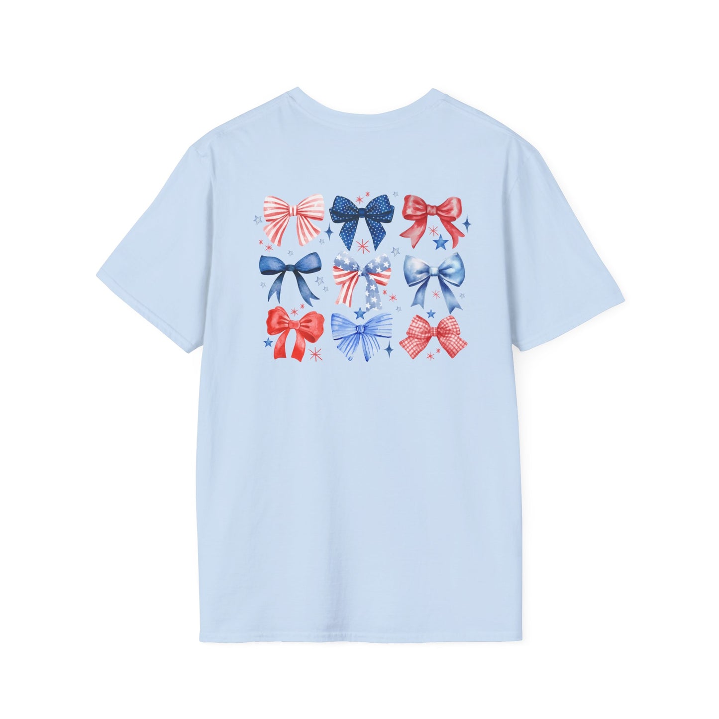 Flag Day Unisex Softstyle T-Shirt with Woodhull Shines Bright in Stars + Stripes Design- Holiday