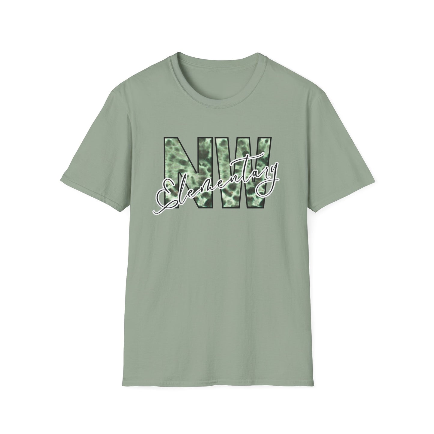 Tie Dye Woodhull Stylish Unisex Softstyle T-Shirt with Woodhull Elementary Design