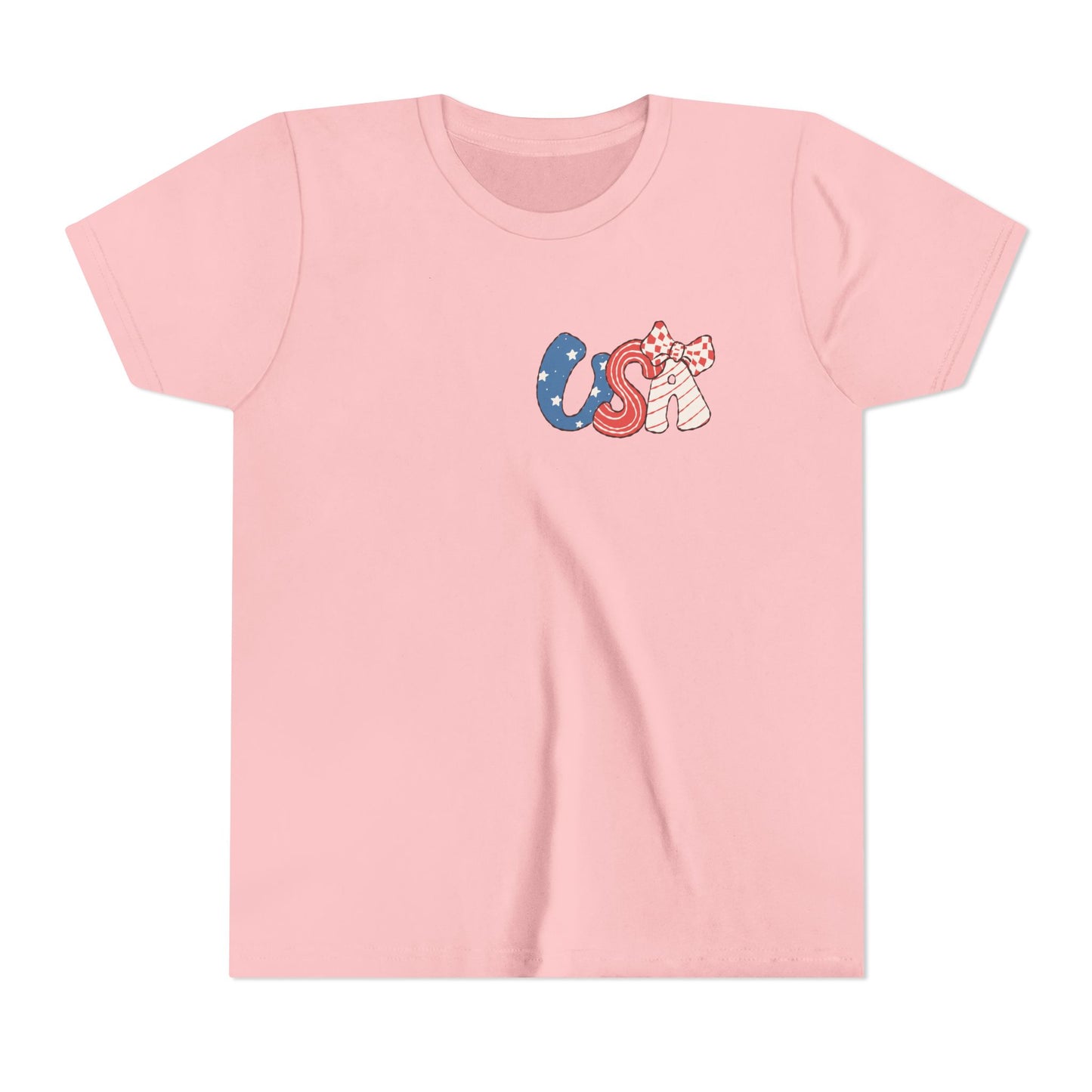 Patriotic Youth Tee for Girls, USA - Kids Short Sleeve Shirt, Holiday Mini