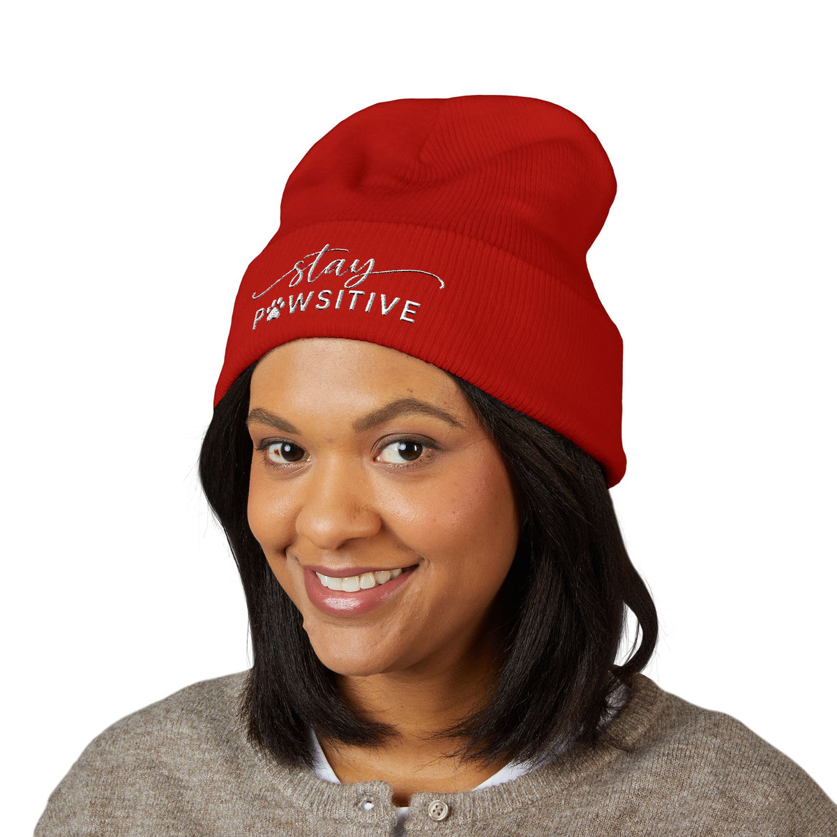 Hound and Home- "Stay Pawsitive" Embroidered Beanie