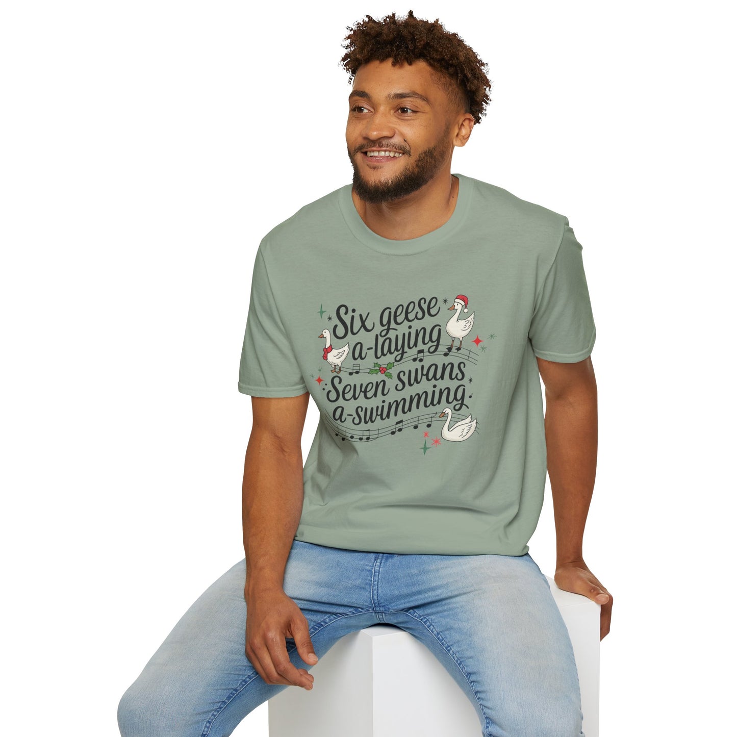 "Six geese a-laying, Seven swans a-swimming” Christmas Carol Tee