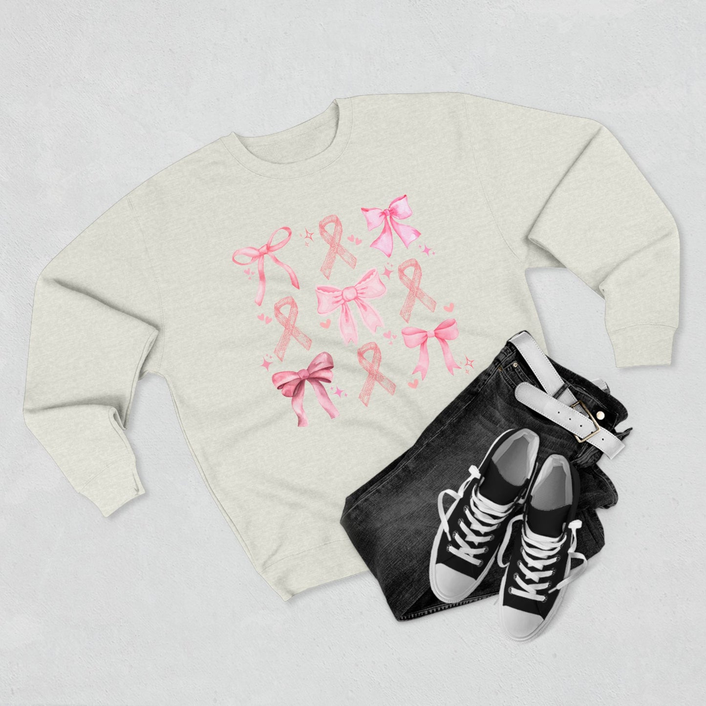 Breast Cancer Ribbon and Bows- Awareness Unisex Crewneck Sweatshirt