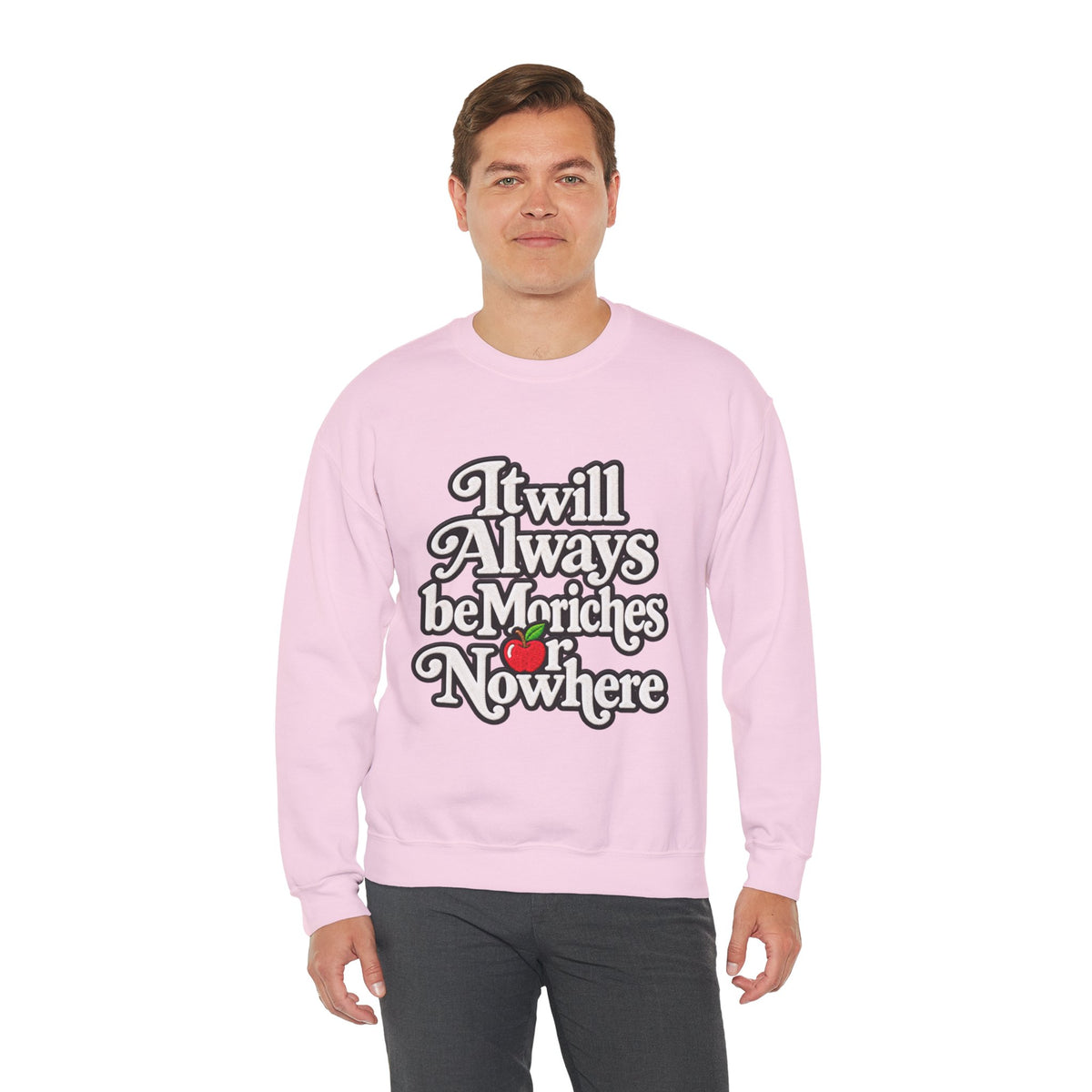 "Moriches or Nowhere" w/ apple- LARGE FRONT Crewneck Sweatshirt