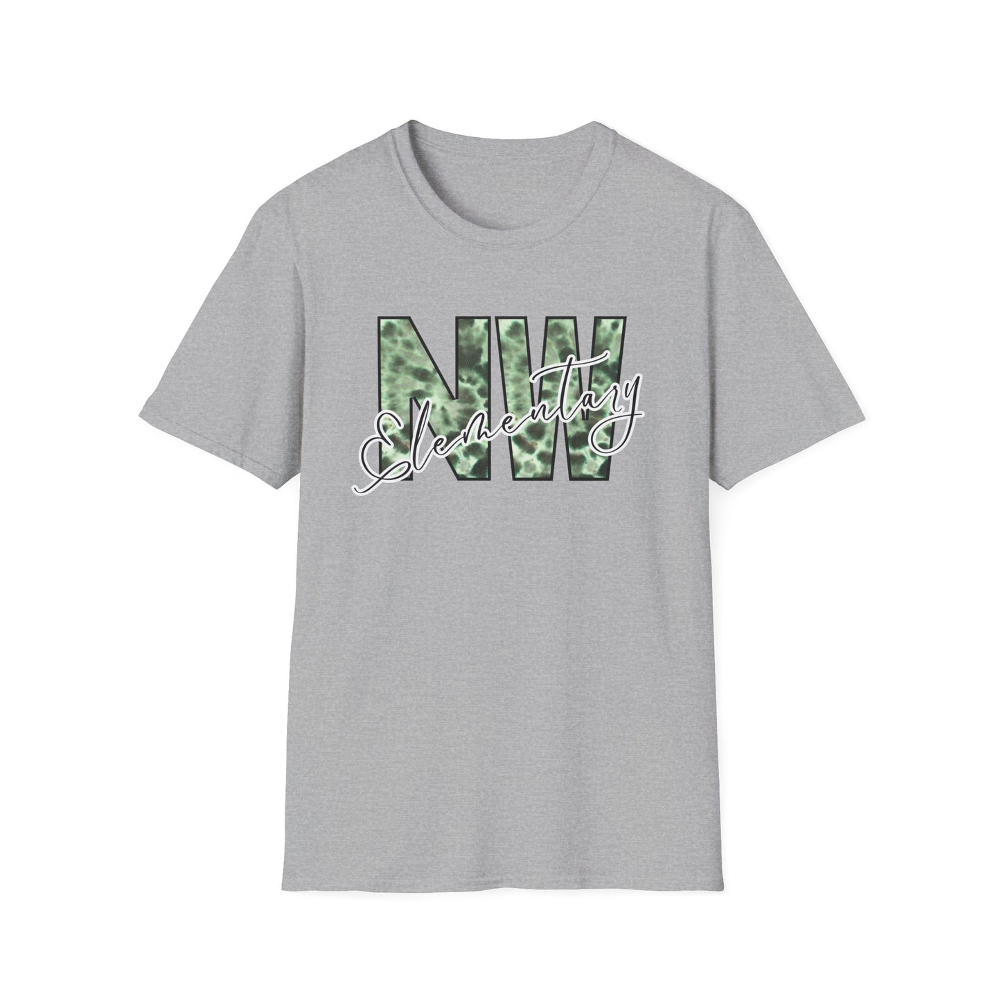 Tie Dye Woodhull Stylish Unisex Softstyle T-Shirt with Woodhull Elementary Design
