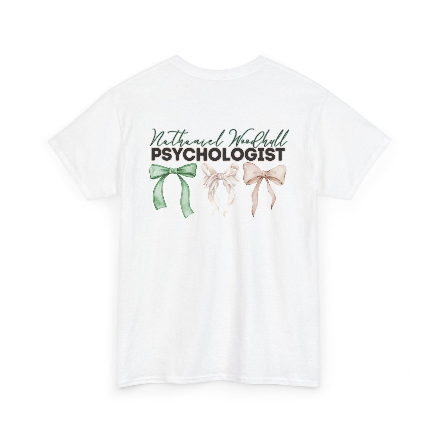 Woodhull Psychologist and Bows- Unisex Heavy Cotton Tee with Bow Design