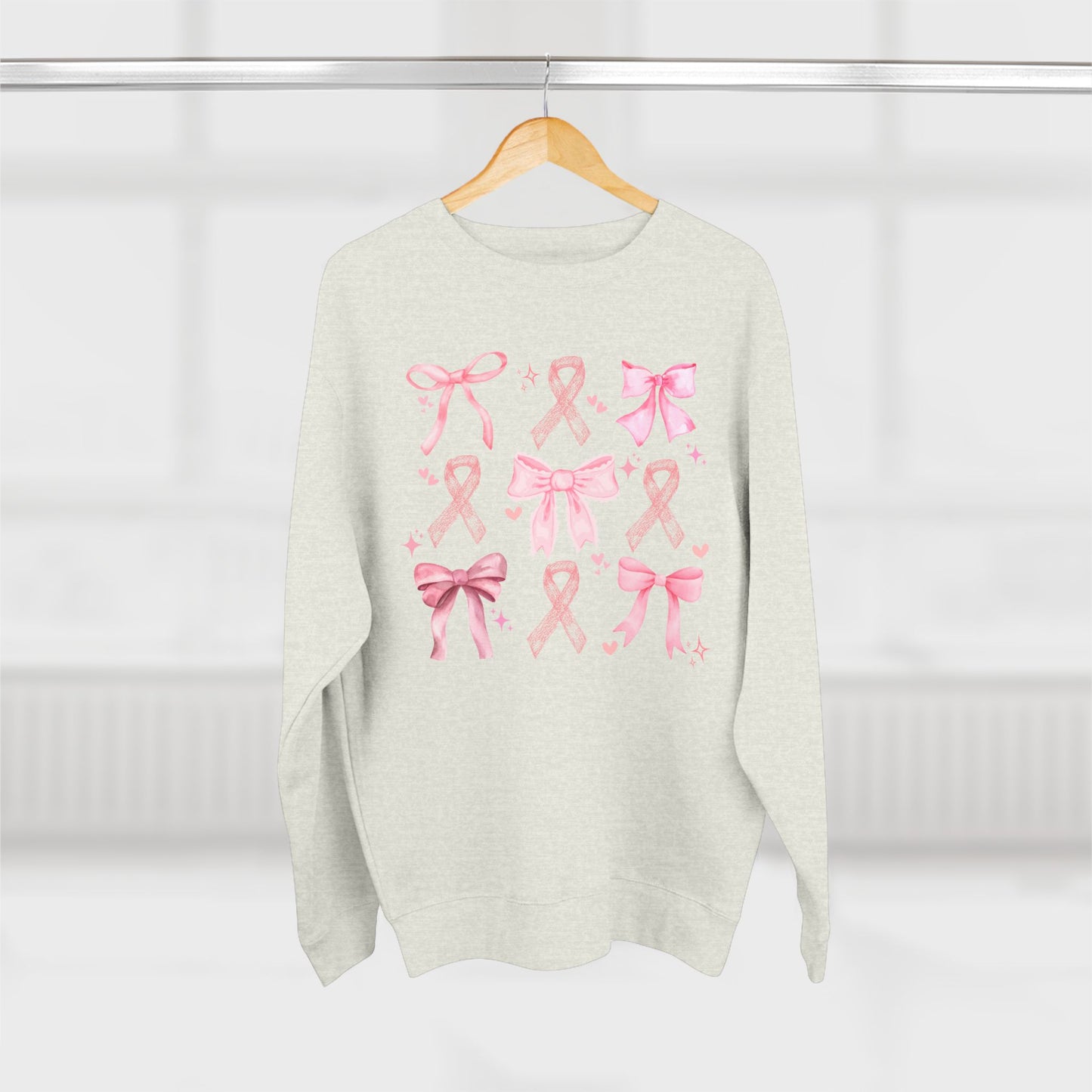 Breast Cancer Ribbon and Bows- Awareness Unisex Crewneck Sweatshirt