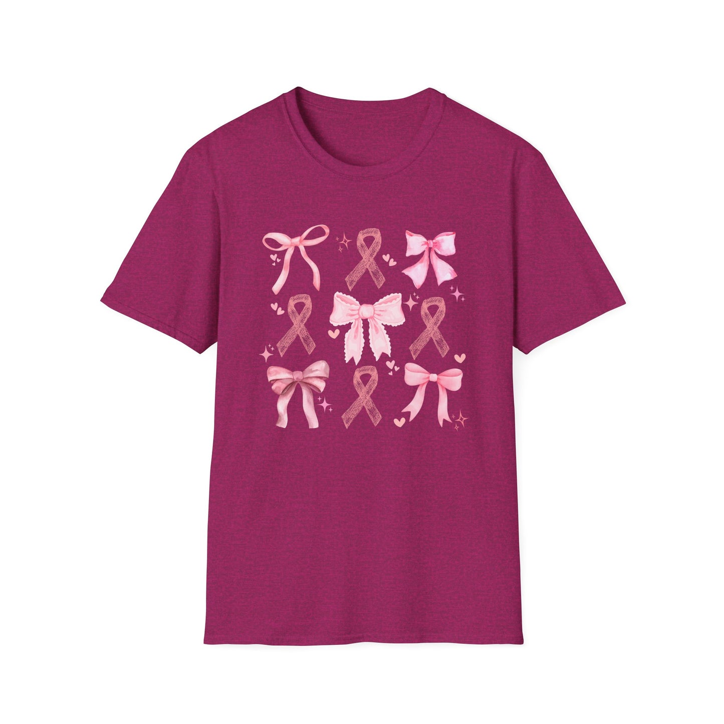 Breast Cancer Bows Awareness Tee, Unisex Softstyle T-Shirt