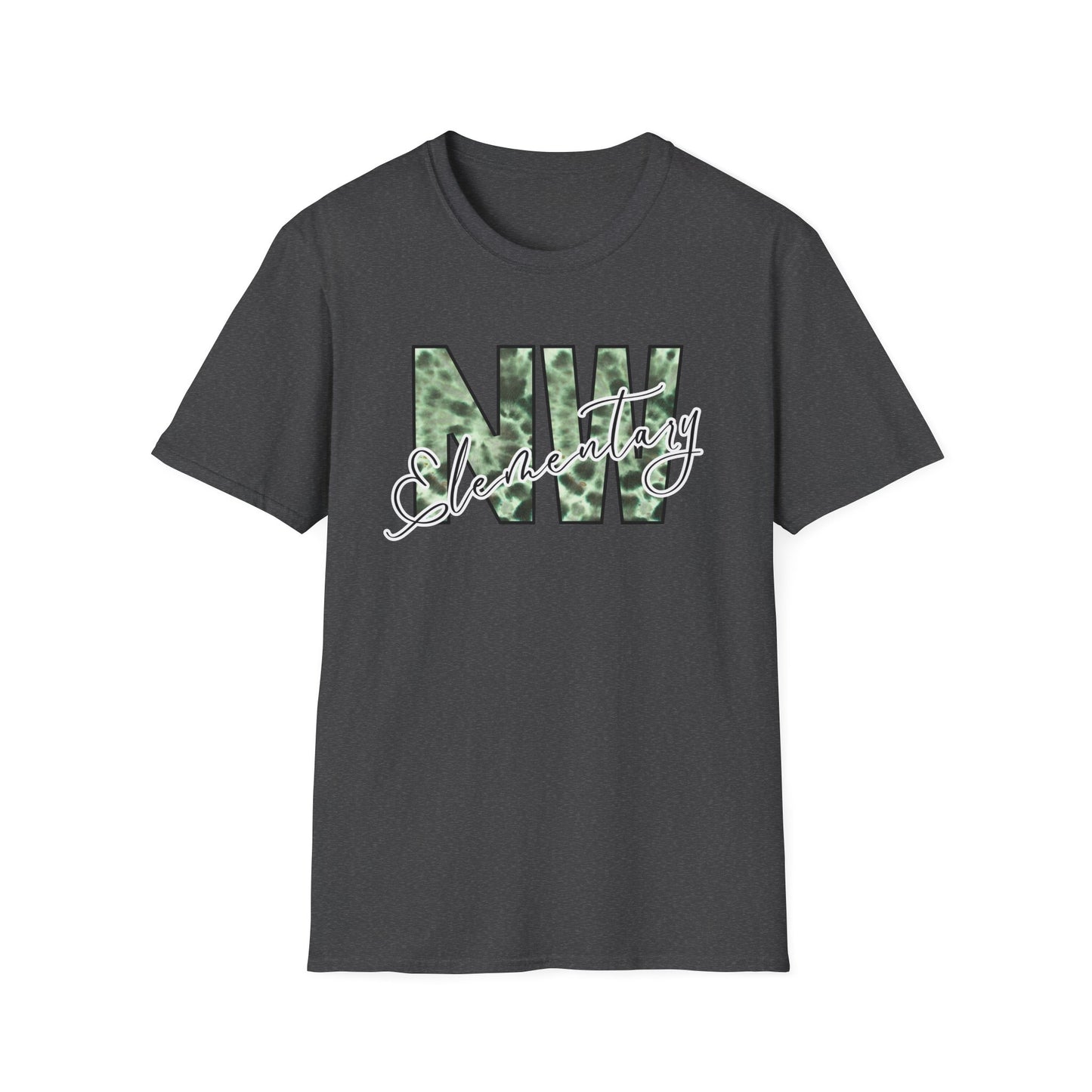 Tie Dye Woodhull Stylish Unisex Softstyle T-Shirt with Woodhull Elementary Design