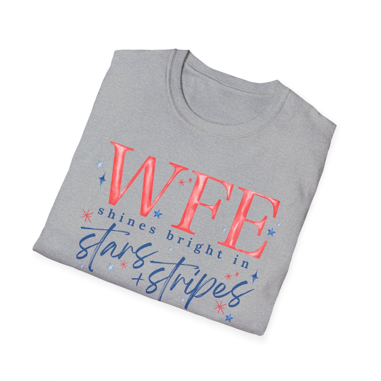 Flag Day Unisex Softstyle T-Shirt with WFE Shines Bright in Stars + Stripes Design- Holiday