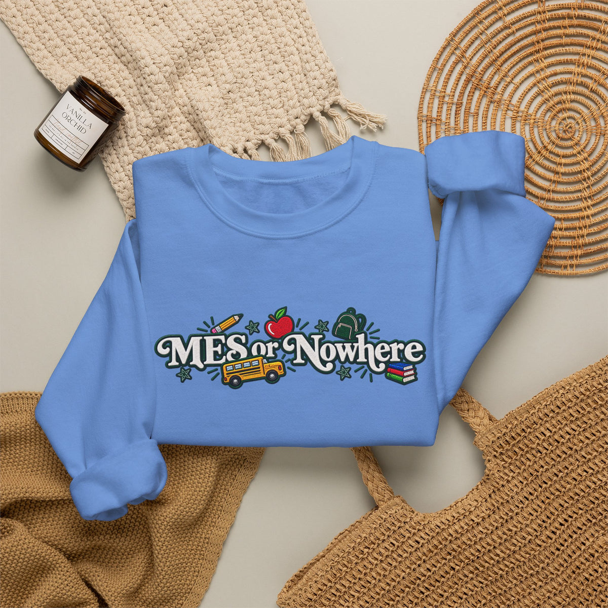 "MES or Nowhere w/ School Things" - Moriches Crewneck Sweatshirt