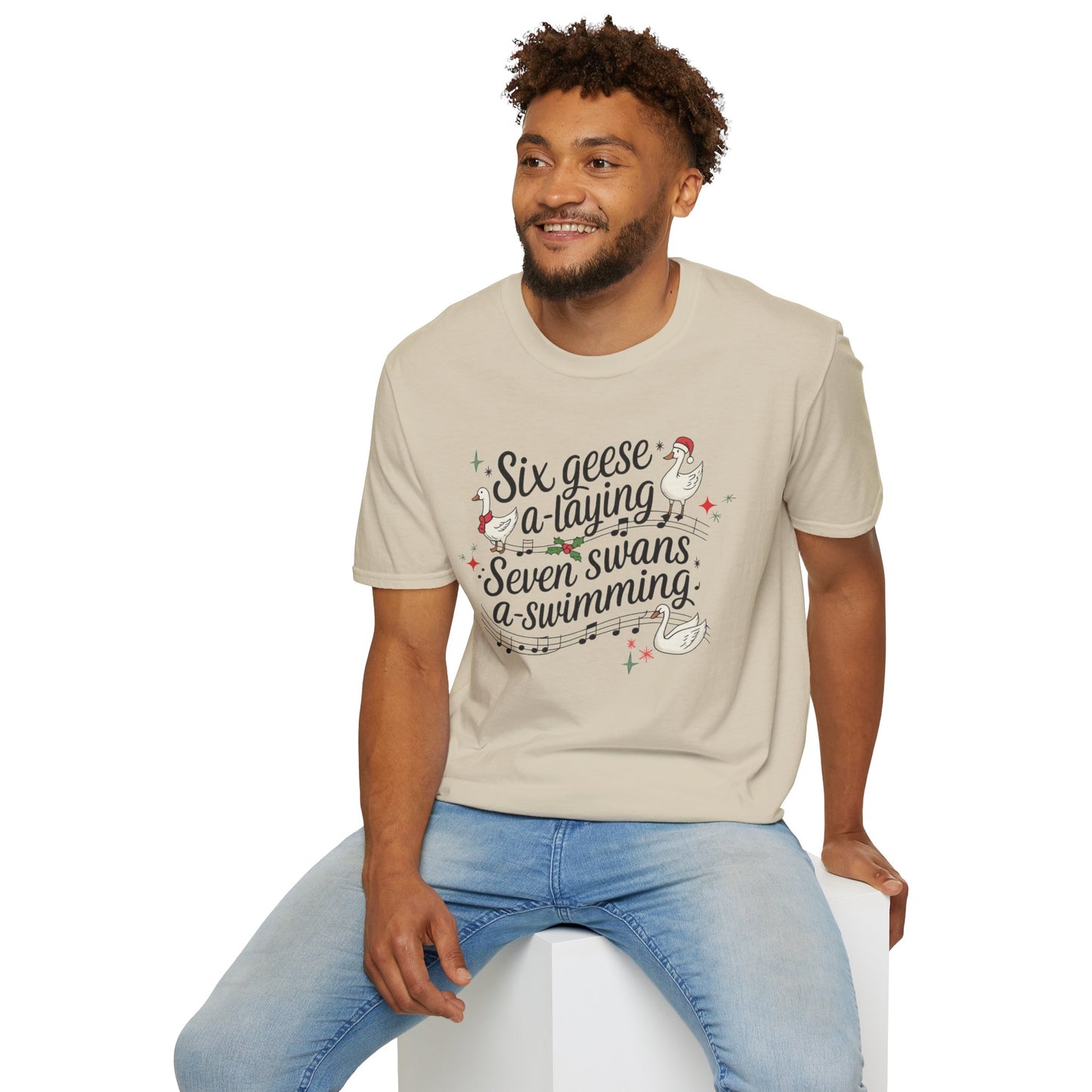 "Six geese a-laying, Seven swans a-swimming” Christmas Carol Tee